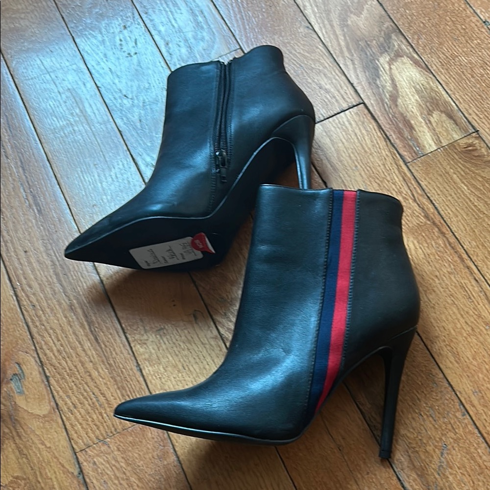 Steve Madden Black and Red Heeled Boots with Sporty Stripe